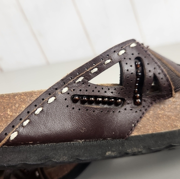 Betula by Birkenstock Joyce Beaded Double Leather Sandals Brown 8-8.5 Narrow - Picture 10 of 15